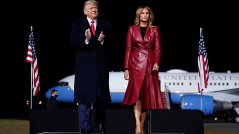 President Donald Trump and first lady Melania Trump arrive to a campaign rally for Senate Republican candidates in Valdosta, Georgia, on Saturday, December 5.