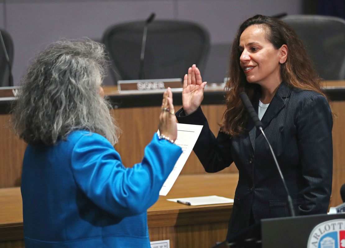 RaShall Brackney, right, is sworn in as Charlottesville, Virginia, police chief on June 18, 2018.