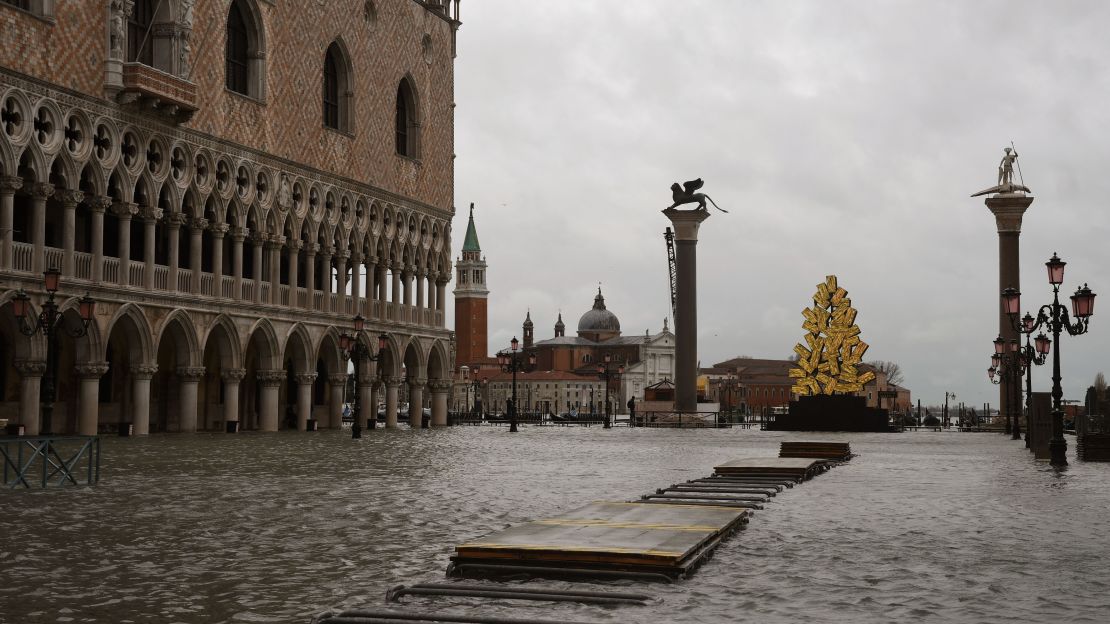 The water almost covered the raised walkways