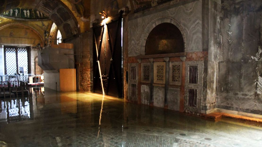 The entrance of St Mark's Basilica, which has suffered "serious" damage