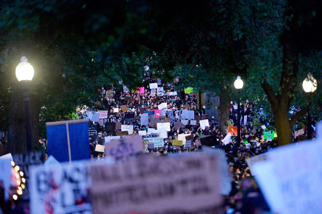 Protesters march during a demonstration over the death of George Floyd in Boston on May 31.
