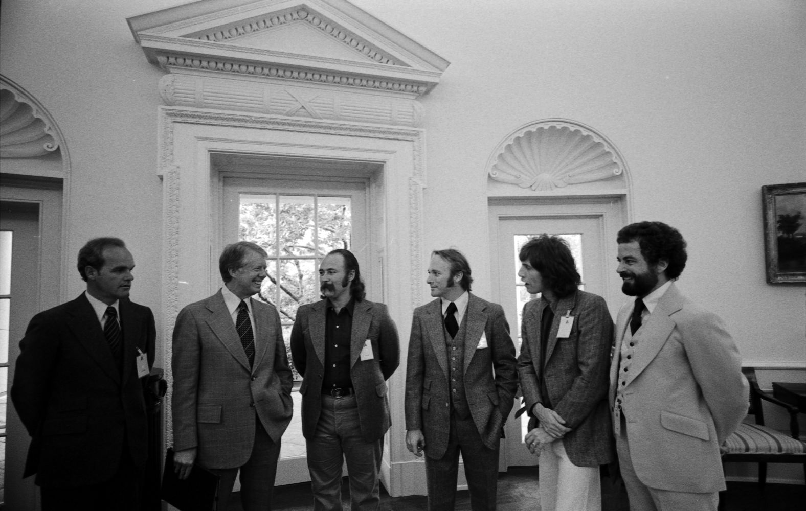 Carter's White House was a popular stop for musicians as they cruised through the Beltway on tour. "Various entertainers would come to the White House and sometimes unannounced," Tom Beard, former deputy assistant to the president, says in the film. The band Crosby, Stills & Nash made their visit in 1977.