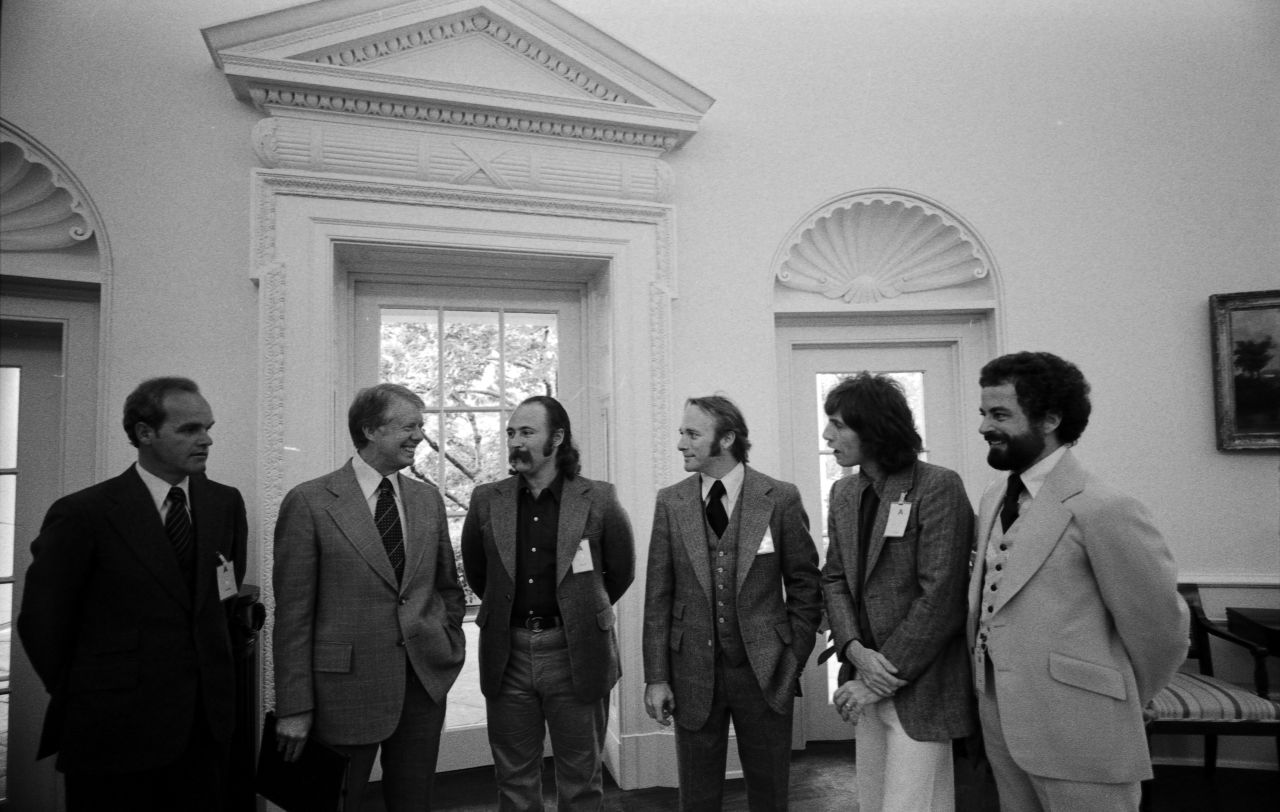 Carter's White House was a popular stop for musicians as they cruised through the Beltway on tour. "Various entertainers would come to the White House and sometimes unannounced," Tom Beard, former deputy assistant to the president, says in the film. The band Crosby, Stills & Nash made their visit in 1977.