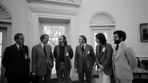 Carter's White House was a popular stop for musicians as they cruised through the Beltway on tour. "Various entertainers would come to the White House and sometimes unannounced," Tom Beard, former deputy assistant to the president, says in the film. The band Crosby, Stills & Nash made their visit in 1977.