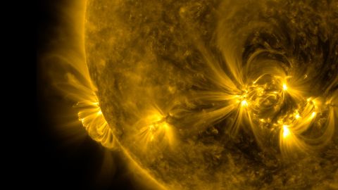 Solar material is captured erupting from the sun November 29.