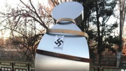 anne frank memorial swastika RESTRICTED