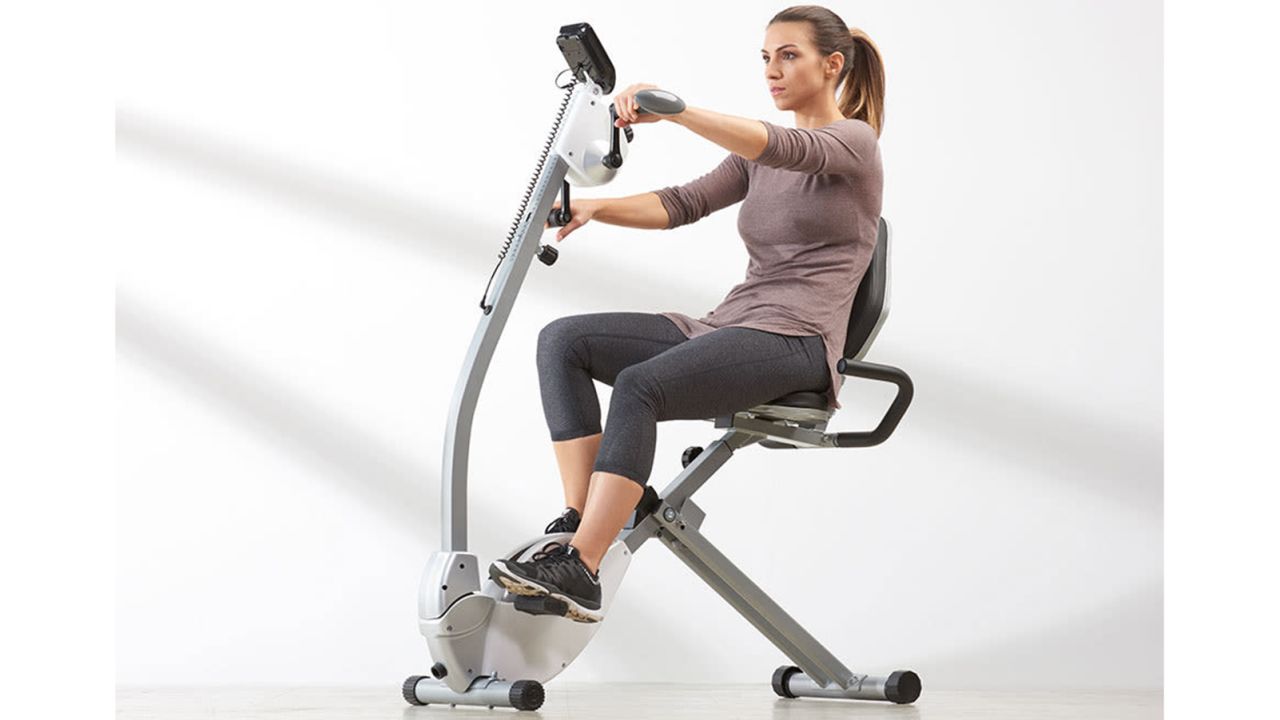 Space Saving Recumbent Exercise Bike with Upper Body Motion