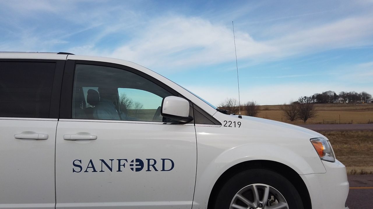 Sanford courier transporting supplies from Sioux Falls, South Dakota to Worthington, Minnesota.