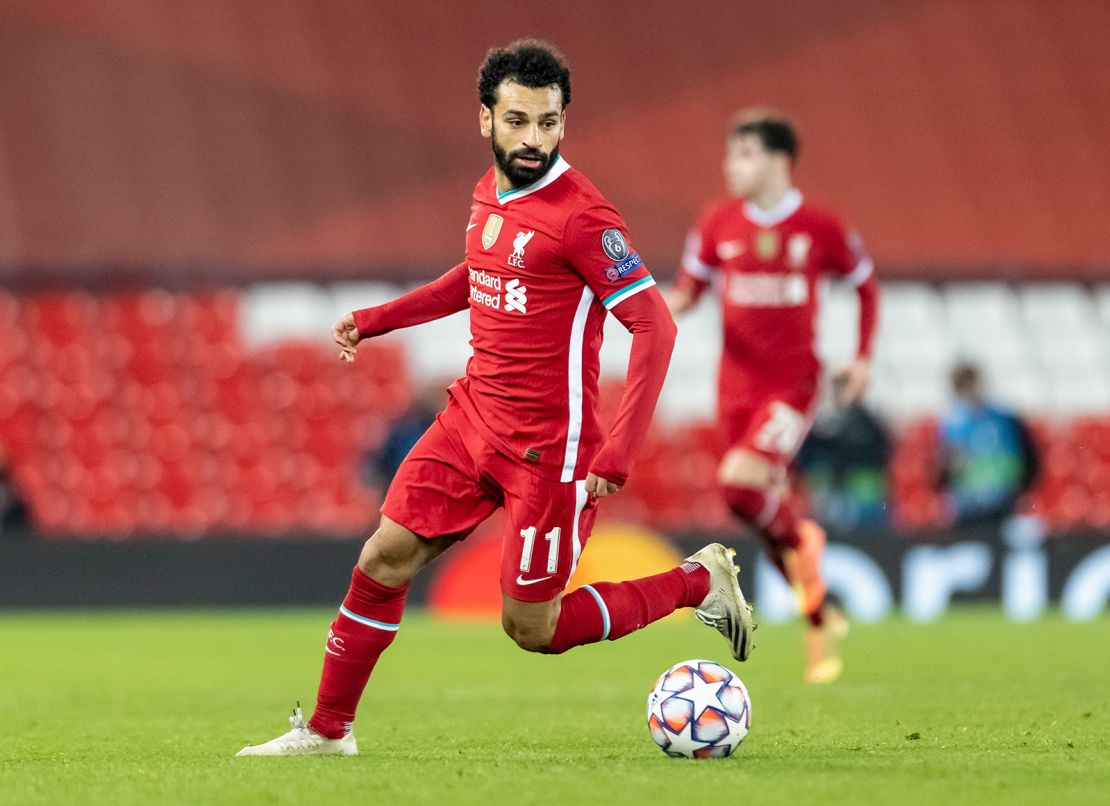 Salah turns during the Champions League Group D stage match between Liverpool and Ajax.