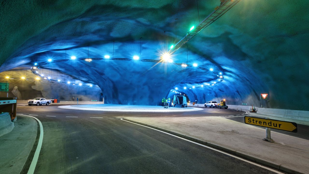 <strong>Underwater roundabout</strong>: This traffic circle is part of the Faroe Islands' Eysturoy tunnel network.                                                                                                                                       
