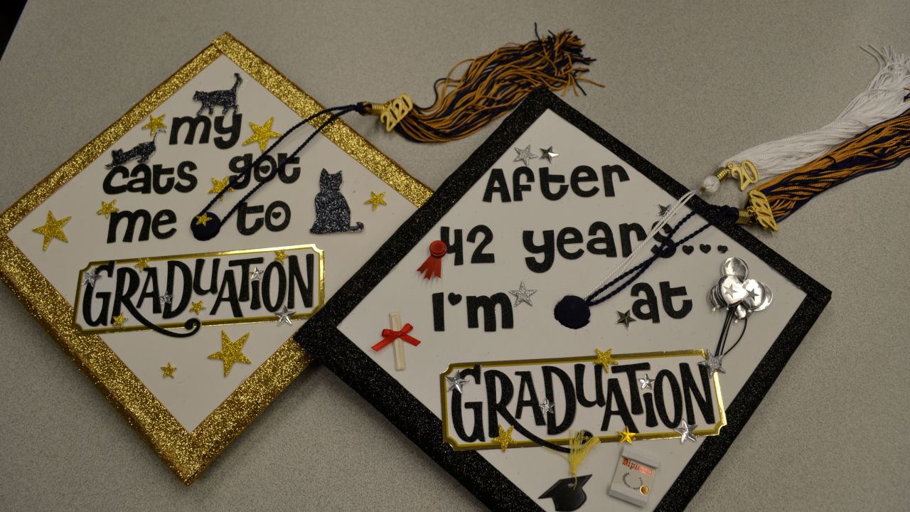 Pat and Melody designed these caps for their graduation.