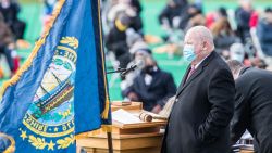 Representative Richard Hinch speaks during the opening session of the New Hampshire Legislature at the Univeristy of New Hampshire which is held outdoors due to the ongoing COVID-19 pandemic on December 2, 2020 in Durham, New Hampshire.