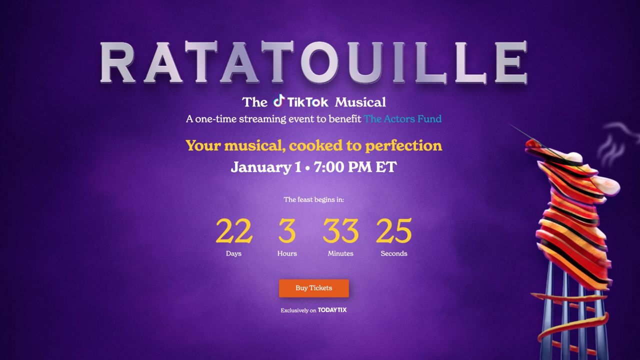 A TikTok-powered musical based on the 2007 film "Ratatouille" will be staged as a concert, sung by Broadway stars, to benefit out-of-work performers. 