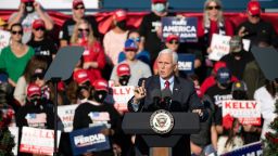 AUGUSTA, GA - DECEMBER 10: Vice President Mike Pence speaks to the crowd during a rally in support of Sen. David Purdue (R-GA) and Sen. Kelly Loeffler (R-GA) on December 10, 2020 in Augusta, Georgia. The Defend the Majority Rally comes ahead of a January 5th runoff election for Purdue who is facing Democratic candidate Jon Ossoff. Loeffler was unable to attend the event.  (Photo by Jessica McGowan/Getty Images)