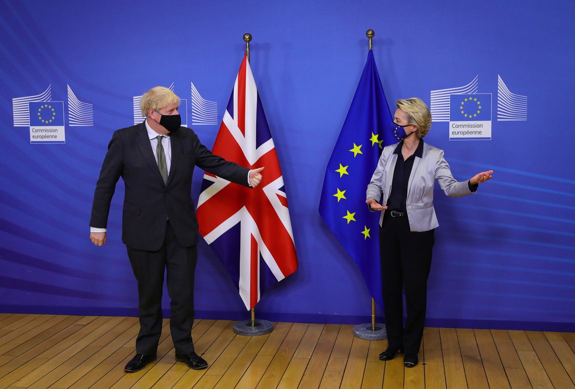 British Prime Minister Boris Johnson and European Commission President Ursula von der Leyen meet for a dinner in Brussels, Belgium, on Wednesday, December 9. They agreed to extend <a href="https://www.cnn.com/2020/12/09/uk/uk-and-eu-extend-brexit-talks-to-sunday-intl/index.html" target="_blank">foundering Brexit trade talks</a> until Sunday.