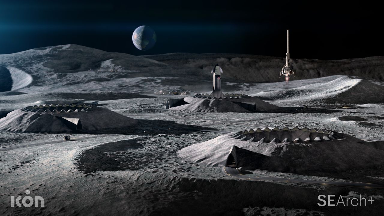 SEArch+ imagined a base "that will allow astronauts to frequently come and go from the surface," with landing pads, roads, sheds and habitats says co-founder Rebeccah Pailes-Friedman.