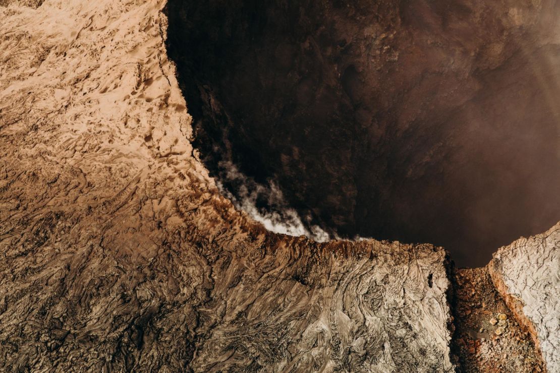 Helicopter view of Puu Oo crater in Puna
