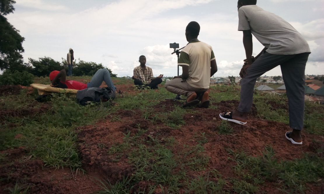 Behind-the-scenes photo from one of their films titled "Z the beginning," in Kaduna, Nigeria.