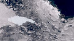 Iceberg A68a, photographed by European Space Agency satellite Sentinel-3 on December 9, approaches South Georgia in the South Atlantic.