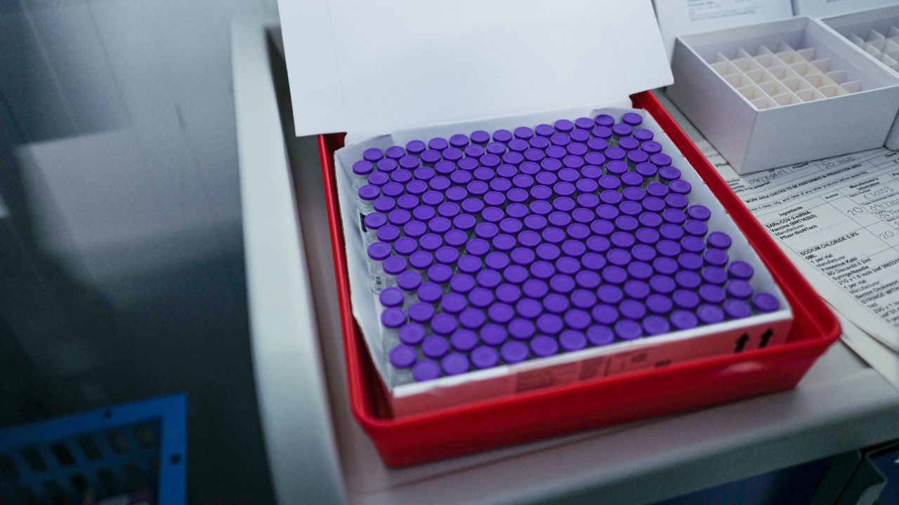 TRURO, ENGLAND - DECEMBER 09: Detail shot of the Covid-19 vaccine for use by the vaccinations team at the Royal Cornwall Hospital as they commenced their vaccination programme on December 9, 2020 in Truro, United Kingdom. More than 50 hospitals across England were designated as covid-19 vaccine hubs, the first stage of what will be a lengthy vaccination campaign. NHS staff, over-80s, and care home residents will be among the first to receive the Pfizer/BioNTech vaccine, which recently received emergency approval from the country's health authorities. (Photo by Hugh Hastings/Getty Images)