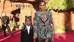 HOLLYWOOD, CALIFORNIA - JULY 09: (EDITORS NOTE: Retransmission with alternate crop.) Blue Ivy Carter (L) and Beyonce Knowles-Carter attend the World Premiere of Disney's "THE LION KING" at the Dolby Theatre on July 09, 2019 in Hollywood, California. (Photo by Alberto E. Rodriguez/Getty Images for Disney)