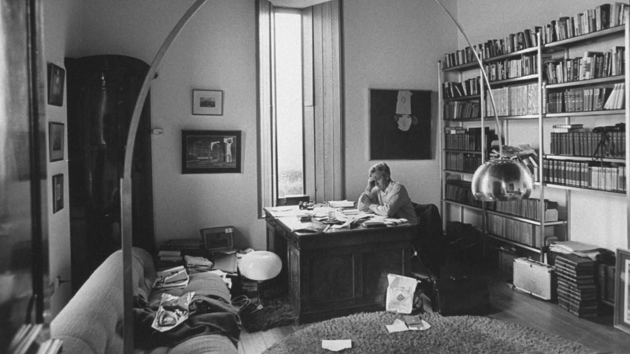 John Le Carré at his desk at home in August 1974.  