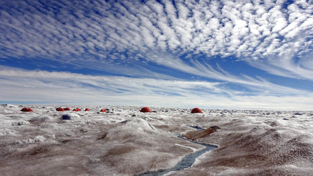 Algae blooms around a field camp on Greenland's ice sheet, where Joseph Cook was based during a 2016 expedition.