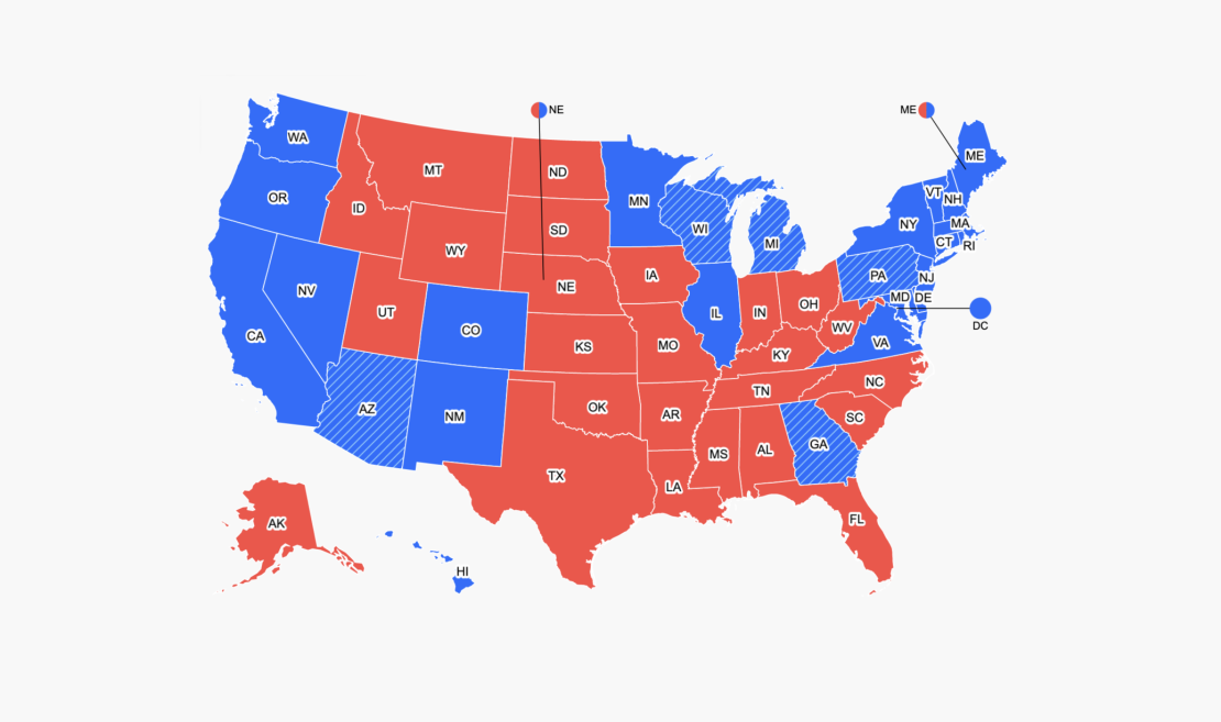 12 - 14 electoral college voting day T1 map