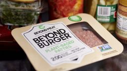 A package of Beyond Meat burger patties arranged in the Brooklyn borough of New York, U.S., on Friday, Nov. 6, 2020. Beyond Meat Inc. has been able to shift to greater sales at retail outlets as the coronavirus pandemic affected restaurant sales, though the split between retail and foodservice may not rebalance until at least mid-2021. Photographer: Gabby Jones/Bloomberg via Getty Images