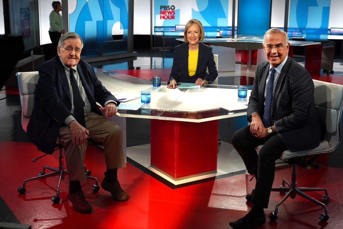 Mark Shields (left) pictured here with Judy Woodruff and David Brooks
