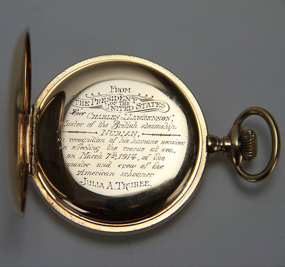The watch carries an engraved message from US President Woodrow Wilson.