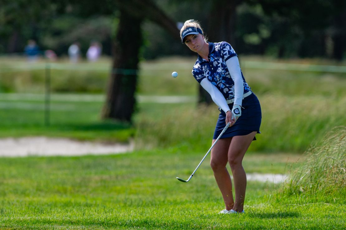 Popov chips a shot on the third hole during the final round of the ShopRite LPGA Classic in 2019.