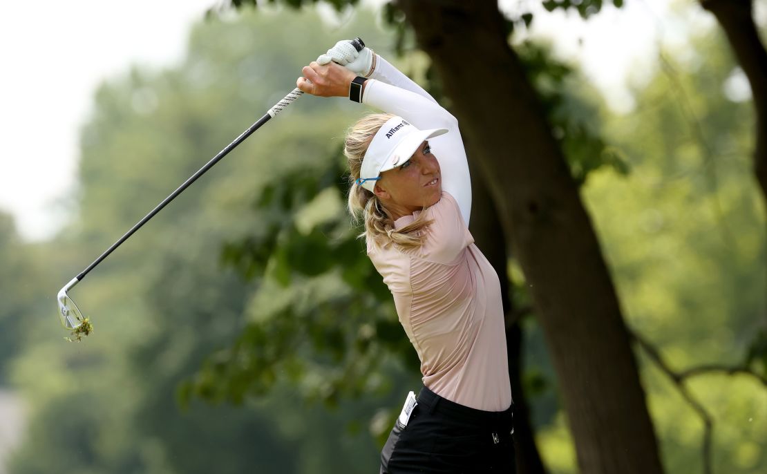 Popov hits a tee shot on the second hole during the final round of the Marathon LPGA Classic in 2020.