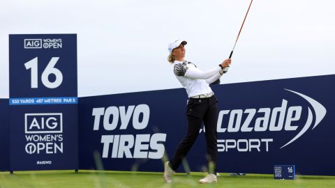 Popov plays her shot off the 16th tee during the final day of the Women's British Open.