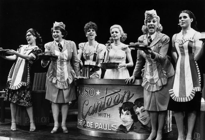 Reinking, far right, sings during the Broadway musical "Over Here!"