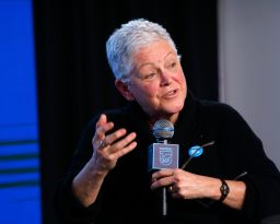 In this January 24, 2020, file photo, Gina McCarthy speaks at the EW x NRDC Sundance Film Festival Panel Series in Park City, Utah.