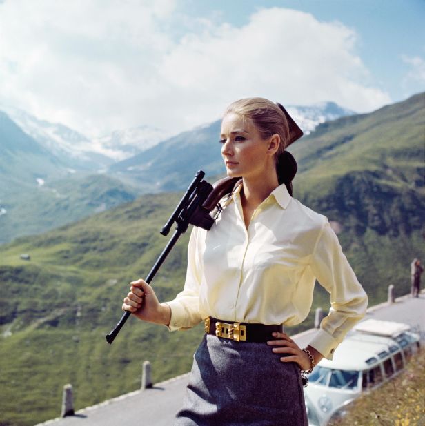 With shooting delayed following a mechanical hitch, actress Tania Mallet took part in an impromptu photo shoot.