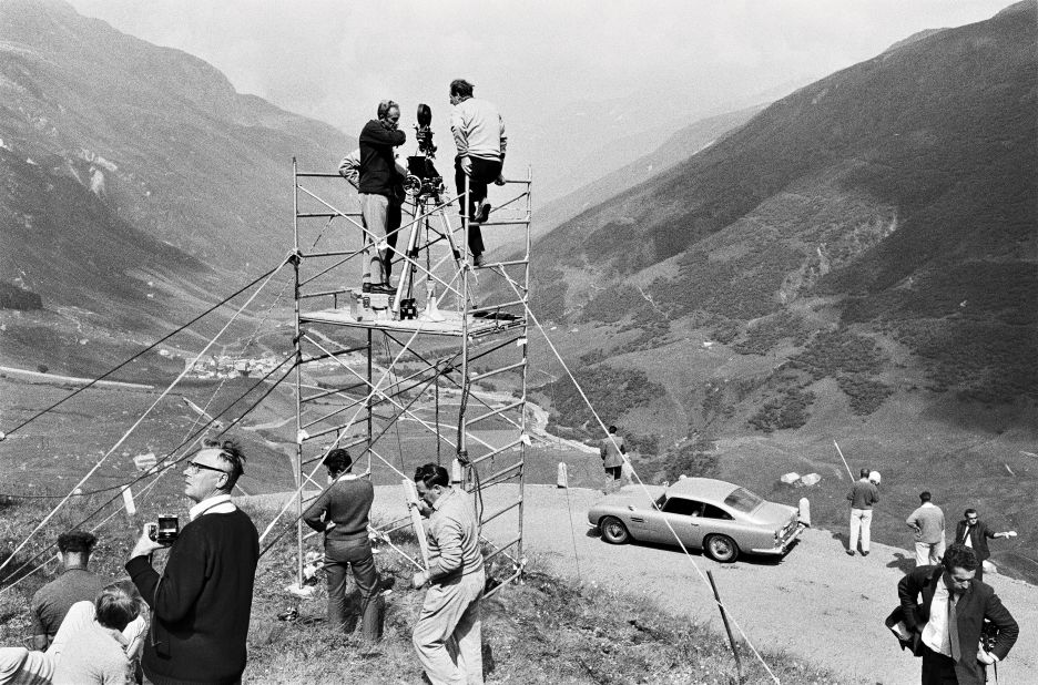 Scaffolding was erected so that Bond and Goldfinger's Rolls-Royce below him could both captured in the same shot.