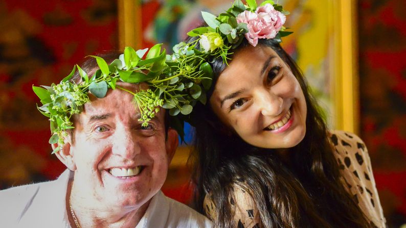 <strong>Friends and family: </strong>Jarvis' brother, Gerry, and volunteer-turned-employee, Nati, in costume for one of the chateau's soirees.