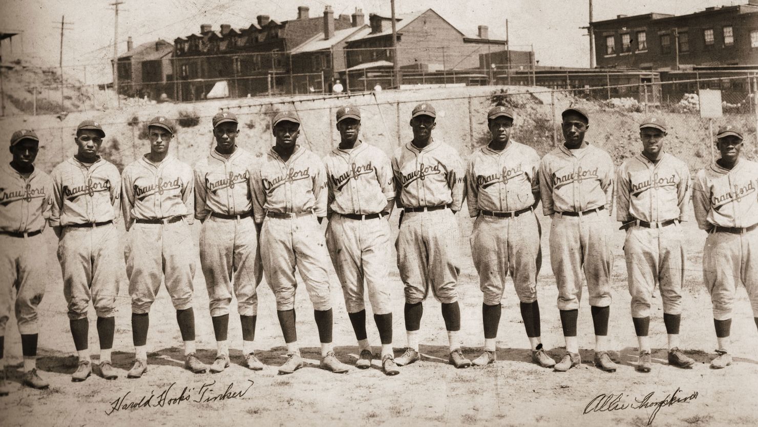 The Pittsburgh Crawfords baseball club poses for a photo in Ammon Field circa 1928. Hall of Famer Josh Gibson stands at far left. 