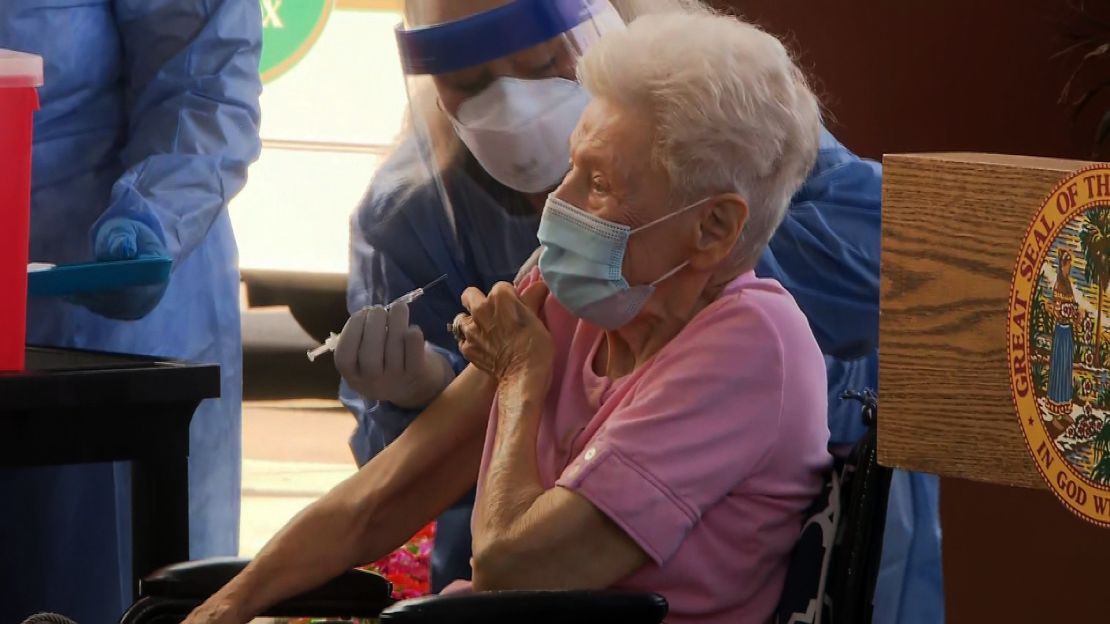 Vera Leip was among the first to get a vaccine at John Knox Village in Broward County, Florida.