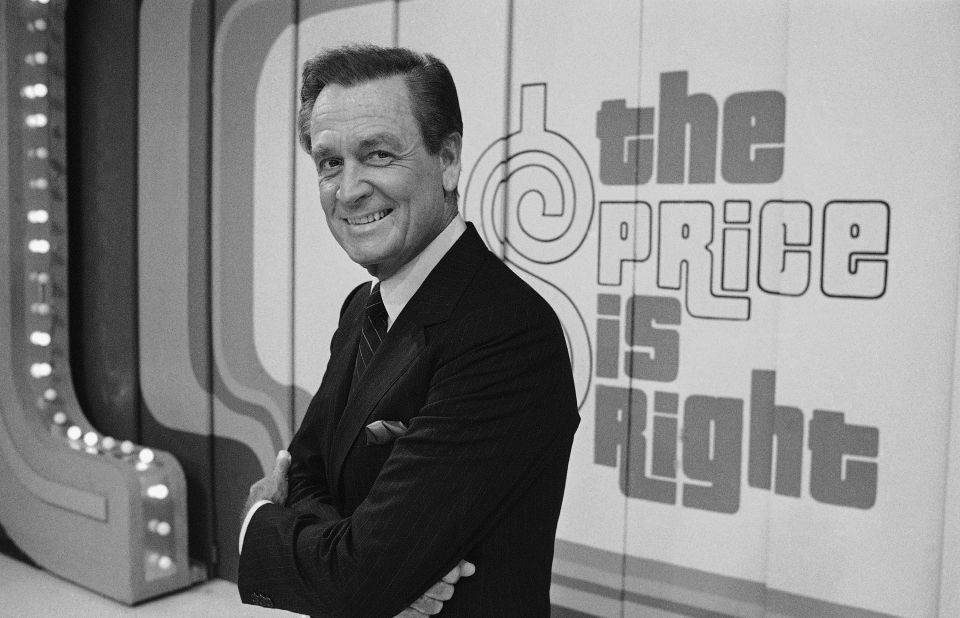 Barker on the set of "The Price Is Right" in 1985. As the show went on, Barker became increasingly connected to the phrase he used to say to invite contestants to play: "Come on down!" 