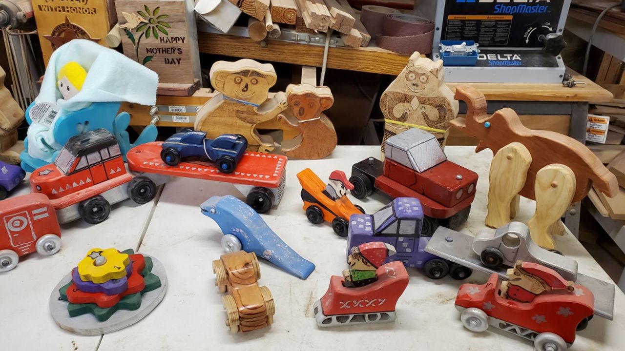 Some of the hundreds of toys the Sullivans hand make every year. Their grandchildren help by testing them out (and keeping them).