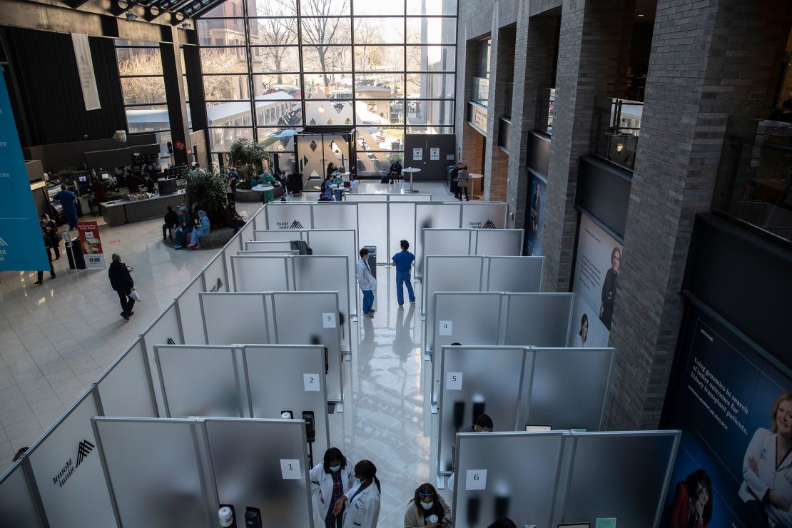 Staff prepare to begin administering inoculations in the vaccination pod at Mt. Sinai Hospital in New York City this week. Advocates say they're concerned getting the vaccine to farmworkers in rural communities will prove more difficult.