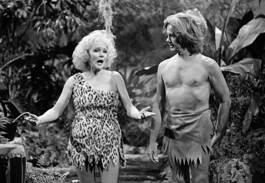 White plays Jane opposite Johnny Carson in a Tarzan skit for "The Tonight Show" in 1981. 