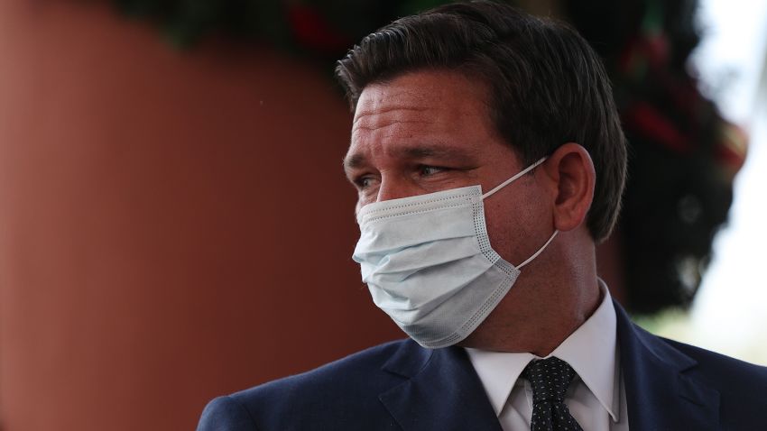 POMPANO BEACH, FLORIDA - DECEMBER 16: Florida Gov. Ron DeSantis attends a press conference where he spoke about the Pfizer-BioNtech COVID-19 vaccine at the John Knox Village Continuing Care Retirement Community on December 16, 2020 in Pompano Beach, Florida. The facility, one of the first in the country to do so, vaccinated approximately 170 people including healthcare workers and elder care people.  (Photo by Joe Raedle/Getty Images)