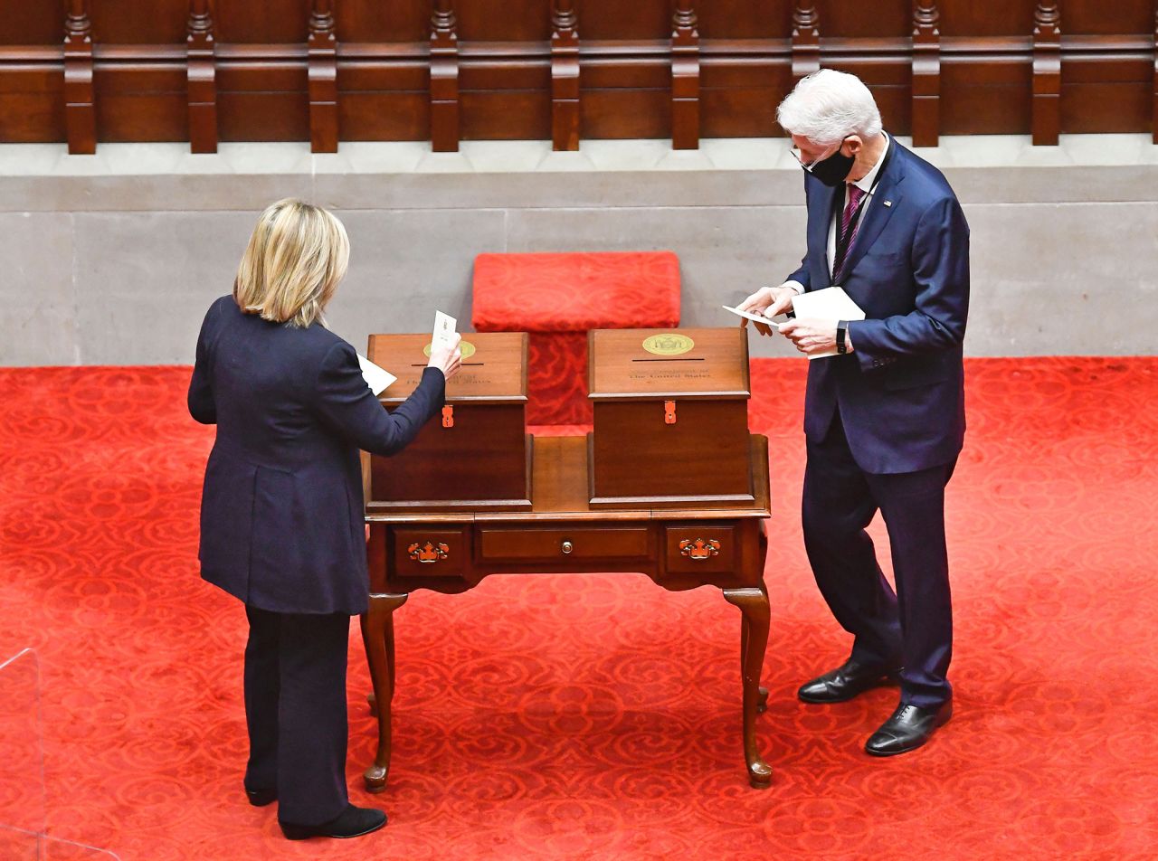 Former US President Bill Clinton and his wife, former Secretary of State Hillary Clinton, cast electoral votes in New York for President-elect Joe Biden and Vice President-elect Kamala Harris on Monday, December 14. Biden officially clinched the presidency Monday after <a href="https://www.cnn.com/2020/12/14/politics/2020-election-electoral-college-vote/index.html" target="_blank">the Electoral College cast ballots</a> in all 50 states and the District of Columbia.