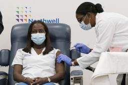 Sandra Lindsay, a nurse at Long Island Jewish Medical Center, getting vaccinated against coronavirus on December 14, 2020.