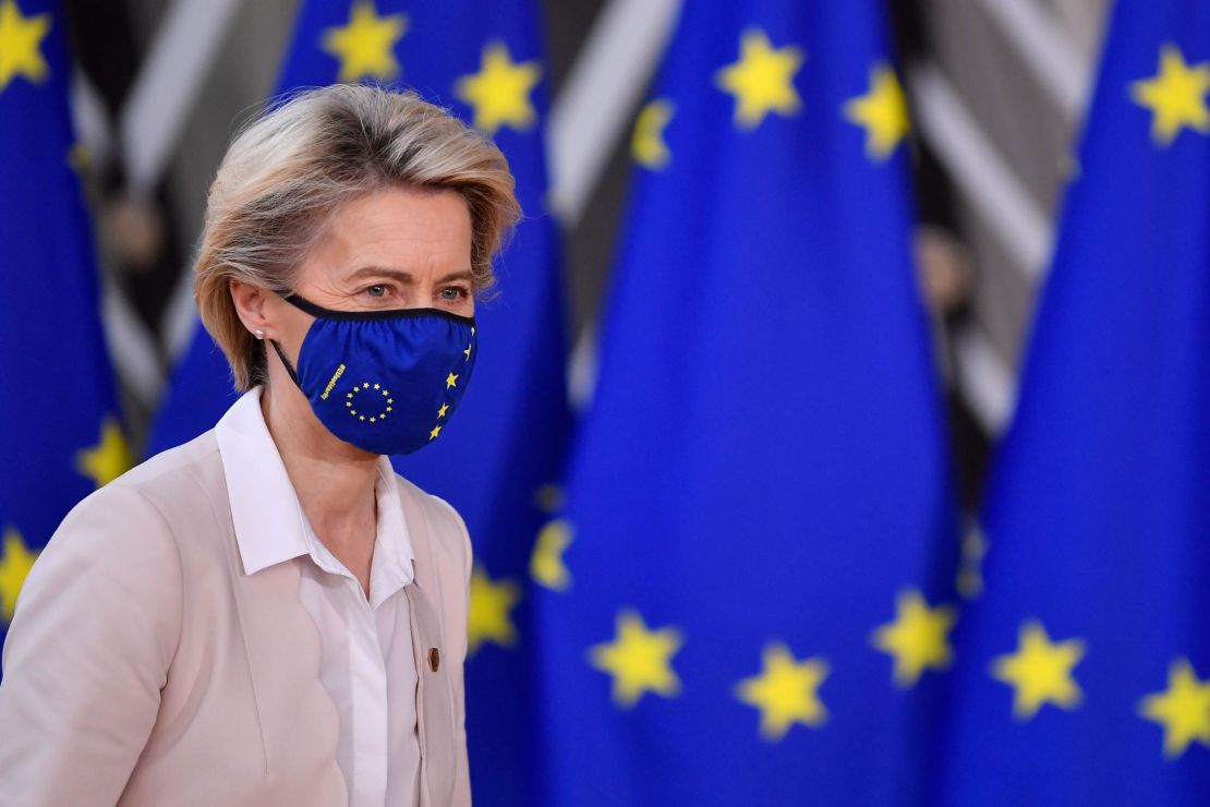 Ursula von der Leyen arriving at the EU's headquarters in Brussels, Belgium, for a European Union summit in December 2020. 