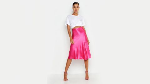 Boohoo Satin Bias Cut Slip Midi Skirt